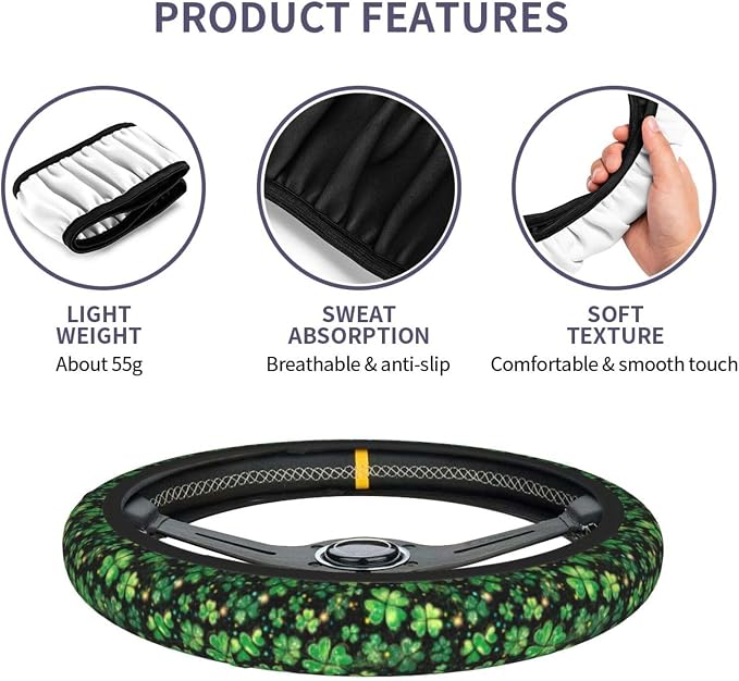 St. Patrick's Day Steering Wheel Covers Non Slip Neoprene Universal 15 Inch Steering Wheel Protector Car Cover for Men Women