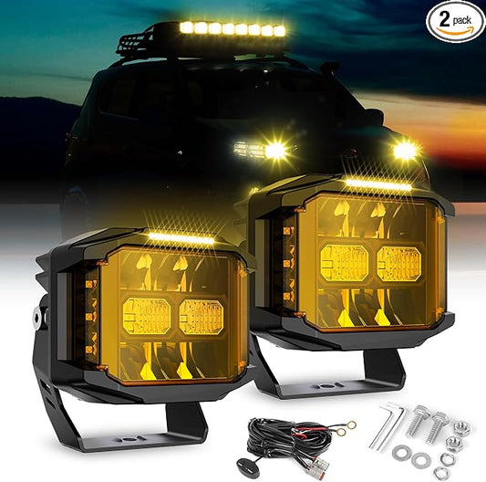 CO LIGHT 5 Inch Amber 130W LED Cube Pods Offroad Driving Light with Side Shooter 11533LM Super Bright Square Offroad Lights with 270°Combo Beam Ditch Light Amber DRL for Offroad ATV Truck Pickup