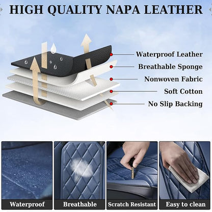 Coverado Seat Covers, Car Seat Cover Front Seats, Luxury Faux Leather Seat Cover, Black and Blue Seat Cover, Car Seats Protectors Waterproof, Automotive Seat Covers Universal Fit for Most Cars