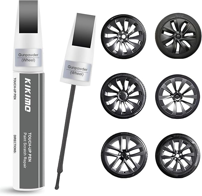 KIKIMO Gunpowder Rim Touch Up Paint for Tesla Model Y/3/S/X Gemini Dark/Uberturbine/Arachnid/Cybersteam/Turbine Wheel, 2 In 1 Wheel Scratches Repair with Pen Tip and Brush for Quick & Easy Fix