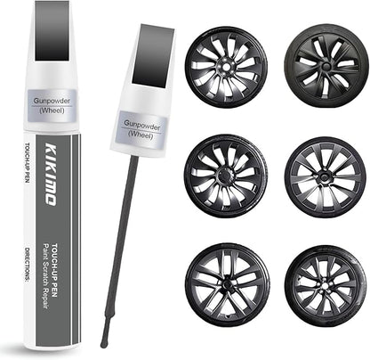 KIKIMO Gunpowder Rim Touch Up Paint for Tesla Model Y/3/S/X Gemini Dark/Uberturbine/Arachnid/Cybersteam/Turbine Wheel, 2 In 1 Wheel Scratches Repair with Pen Tip and Brush for Quick & Easy Fix