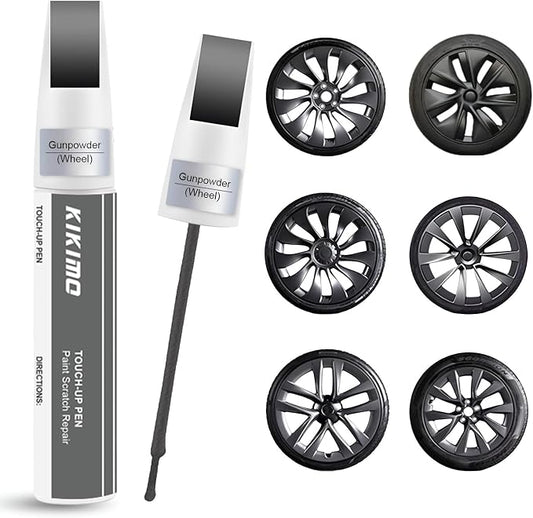 KIKIMO Gunpowder Rim Touch Up Paint for Tesla Model Y/3/S/X Gemini Dark/Uberturbine/Arachnid/Cybersteam/Turbine Wheel, 2 In 1 Wheel Scratches Repair with Pen Tip and Brush for Quick & Easy Fix