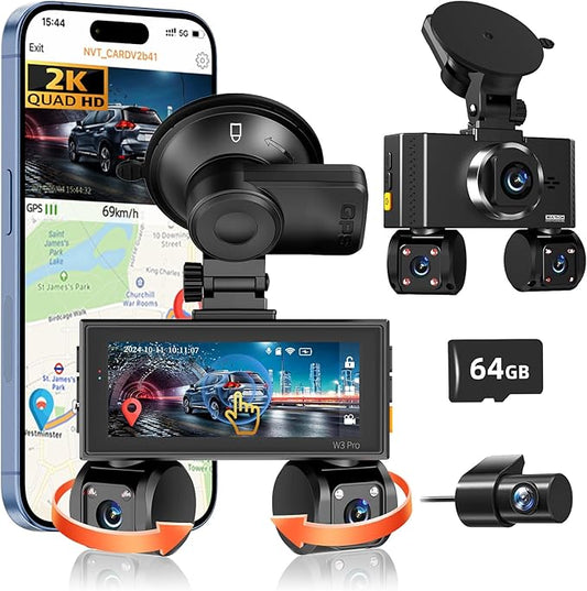 360° View 4 Channel Dash Cam Front and Rear, Dash Camera for Car with 3.16" IPS Touch Screen, 8 IR Night Vision, 5G WiFi&GPS,APP Control, G-Sensor, Loop Recording, Parking Mode, 64GB Card