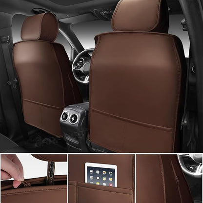 CAR PASS Nappa Leather Car Seat Covers Full Set, Luxury Seat Protector for Cars, Waterproof Anti-Slip Seat Cushion Armrest Compatible Airbag Universal for Sedan SUV Pick-up Truck Auto,Brown