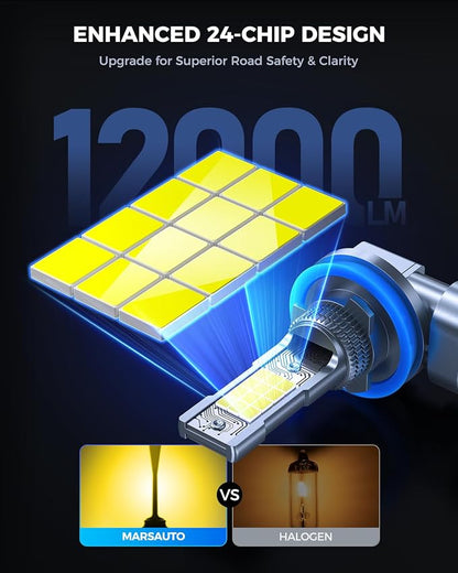 Marsauto H11/H16/H8 LED Fog Light Bulbs, Amber Yellow 3500K, 12,000 Lumens Super Bright H11 LED Bulb Yellow, Mini 1:1 Size Fog Lights, Easy Plug and Play, Side Marker Cornering Combos
