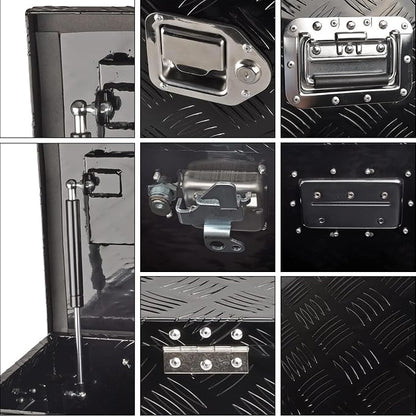 39 Inch Heavy Duty Aluminum Truck Bed Tool Box, 5 Bar Tread Storage Organizer, Lock & Keys, Black (39"x13"x10")