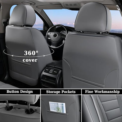 Coverado Seat Covers Full Set, Seat Covers for Cars, Gray Car Seat Cover, Waterproof Car Seat Protector, Nappa Car Seat Cushion, 5 Pieces Car Seat Covers Front Seats and Back Fit for Most Cars