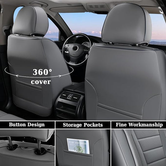 Coverado Front Seat Covers, Car Seat Cover, Gray Seat Covers for Cars, Car Seat Protector, 2PCS Waterproof Faux Leather Car Seat Cushion, Luxury Seat Cushions, Auto Seat Covers Fit for Most Vehicles