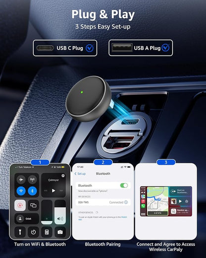 Wireless CarPlay Adapter, 2026 Upgraded Enhanced 50% Smaller, Convert Wired to CarPlay Wireless, Plug & Play Adapter, Fast Auto-Connect, No Latency, Compact Design for Apple iPhone iOS 10+