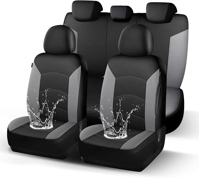 HChengkikz Car Seat Covers Full Set, Waterproof Neoprene Car Seat Covers, Airbag Compatible, Universal Fit for Most Sedans, SUVs, Trucks (Black + LightGray)