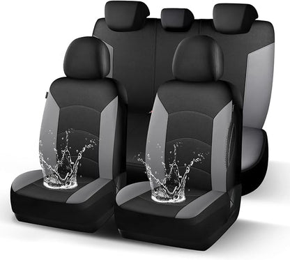 HChengkikz Car Seat Covers Full Set, Waterproof Neoprene Car Seat Covers, Airbag Compatible, Universal Fit for Most Sedans, SUVs, Trucks (Black + LightGray)
