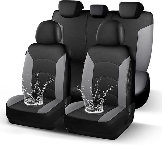 HChengkikz Car Seat Covers Full Set, Waterproof Neoprene Car Seat Covers, Airbag Compatible, Universal Fit for Most Sedans, SUVs, Trucks (Black + LightGray)