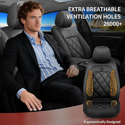 Ranger Car Seat Covers Custom Fit for Ford Ranger 2019-2025 2026, Full Coverage Leather Waterproof Breathable Seat Covers Full Set, Automotive Seat Protectors, Airbag Compatible(5 Seats, Black)