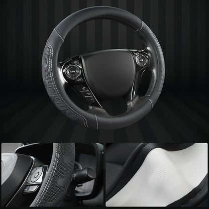 GIANT PANDA Microfiber Leather Steering Wheel Cover for Honda Accord,Civic,CR-V,HR-V,Pilot(Black+Gray Line-Standard Size)