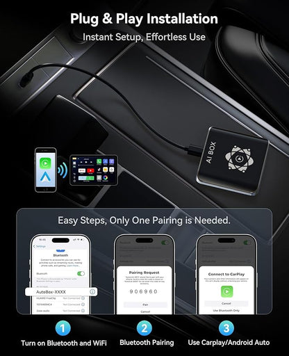 AI Box for Factory Wired CarPlay, Wireless CarPlay & Android Auto Adapter with Netflix, YouTube & TikTok, Full Android Car Video Box with 4G LTE, GPS, Dual Bluetooth and Dual-Band WiFi