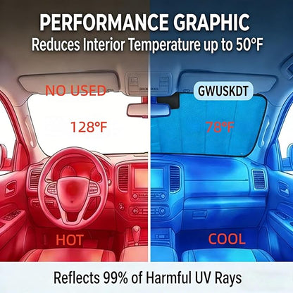 GWUSKDT Car Windshield Sunshade for 2019-2026 RAM 1500, Thicken 5-Layer Bubble Aluminum Foil UV Heat Reflector Foldable Sun Visor,Front Windshield Sun Shade- Keeps Your Pickup Truck Cool