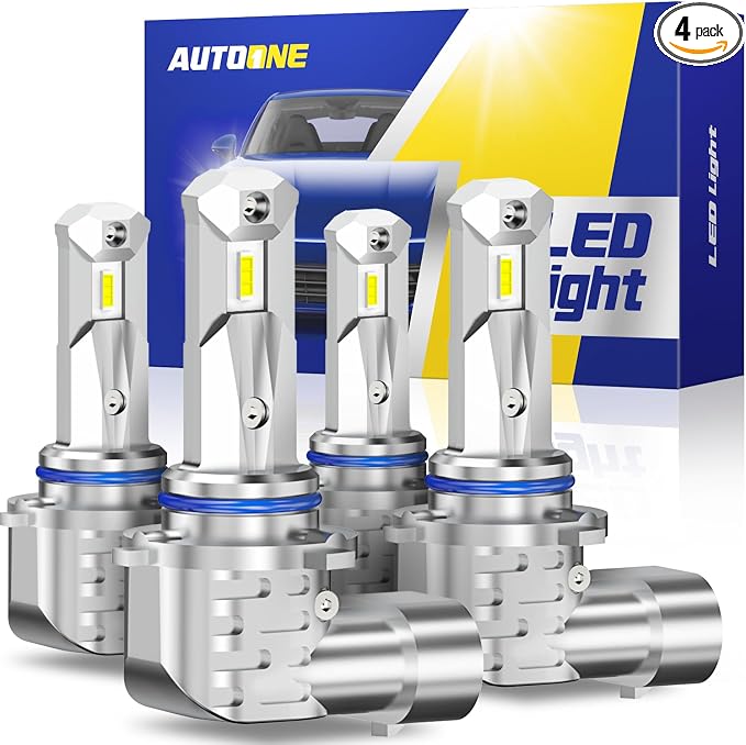 AUTOONE 9005 9006 Bulbs Combo, 80,000LM 6000K White Super Bright 9005/HB3 9006/HB4 Fanless Halogen Replacement Fog Light Bulbs, Non-Polarity Anti Flicker, Plug and Play, Pack of 4