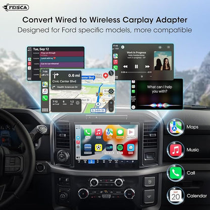 Wireless Carplay Adapter for iPhone, Convert Wired to Apple Carplay Wireless Adapter, Mini Size, Plug and Play, Connection Stable No Delay Car Play for Ford Specific Models