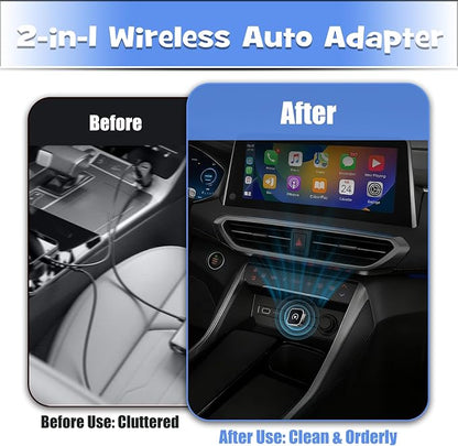 2-in-1 Wireless Auto Adapter Compatible with CarPlay & Android, Car Adapter with Plug & Play, Fast Stable Connection, Compact Design Compatible for iPhone & Android with USB/USB-C Dual Port(Black)