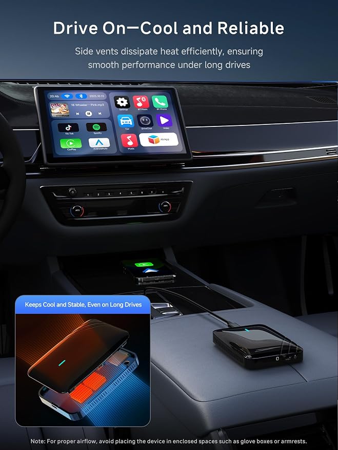 Wireless CarPlay Adapter, Magic AI Box with Dual-WiFi Stability Enjoy Video & Music Apps, Wireless CarPlay Box Compatible with Wired Factory CarPlay & Android Auto, Support for YouTube/Netflix