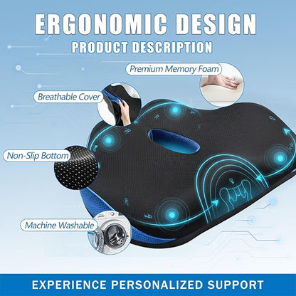 Seat Cushion for Tailbone Pain Relief, Memory Foam Seat Chair Cushion, Cushions Pad Pillow for Office, Car Seat, Airplane, for Long Sitting (Navy)