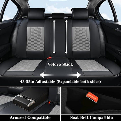 Coverado Car Seat Covers Full Set, 5 Seats Nappa Leather Seat Covers for Cars, Waterproof Automotive Car Seat Covers Interior Accessories Universal Fit Most Sedans, SUVs, Pick-up Trucks(Black&Gray)