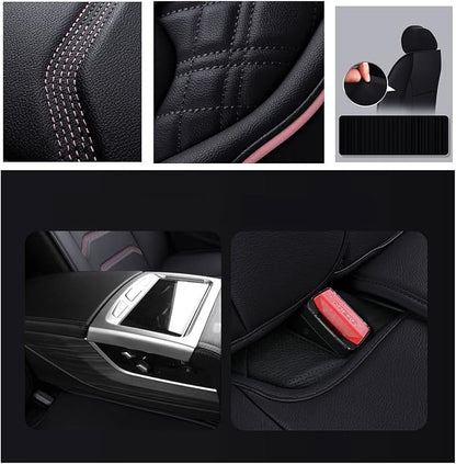 Comfortable Leather Auto Car Seat Covers 5 Seats Full Set Universal Fit (Black & Pink