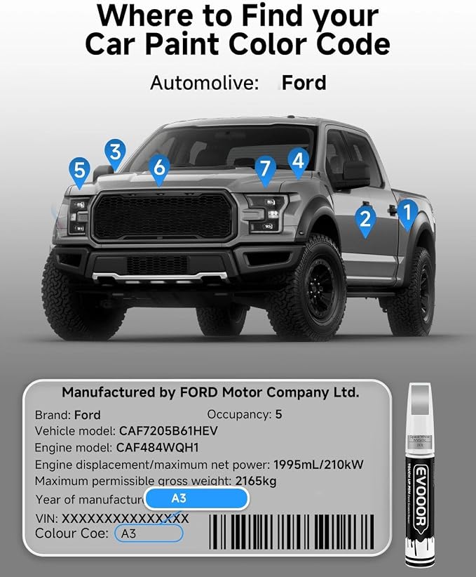 Touch Up Paint for Ford – Exact Match 2 in 1 Paint Pen for Chips and Nicks Repair (Space White Metallic(A3))