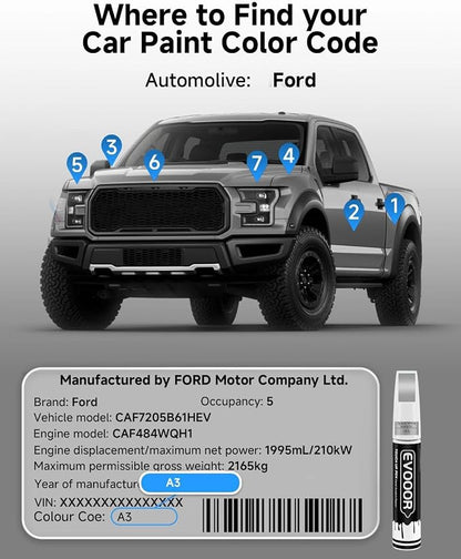 Touch Up Paint for Ford – Exact Match 2 in 1 Paint Pen for Chips and Nicks Repair (Space White Metallic(A3))