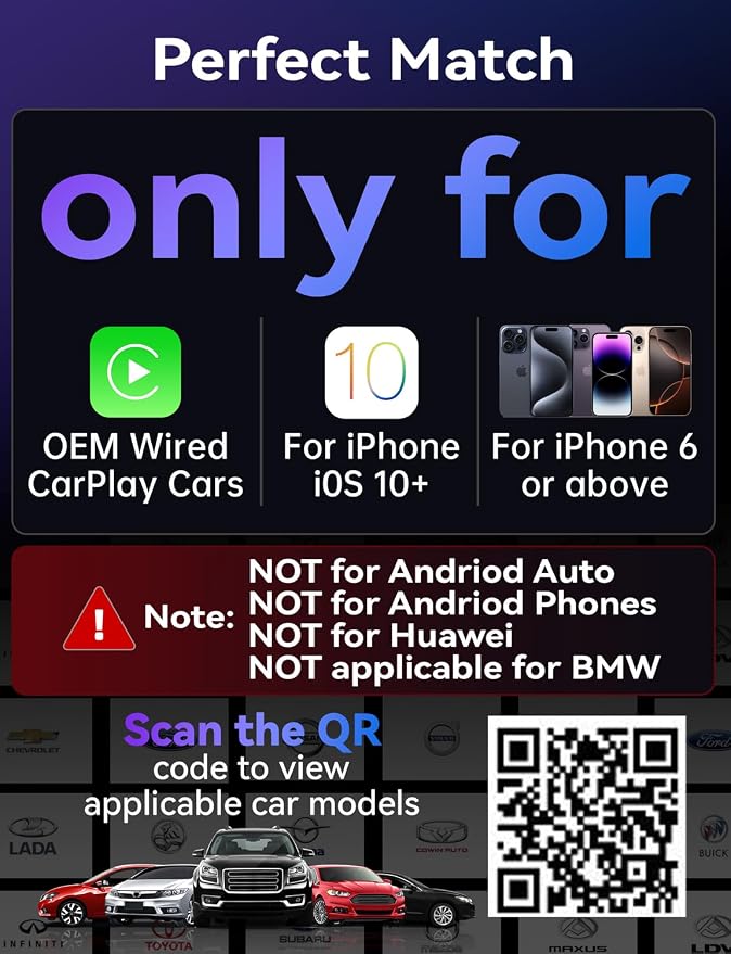 Carplay Wireless Adapter for iPhone, Latest Upgrade Carplay Dongle, Stable Fast Convert Wired to Wireless CarPlay, Plug & Play OTA Upgrade, for iPhone iOS 10+ & Cars with Wired CarPlay (Black)
