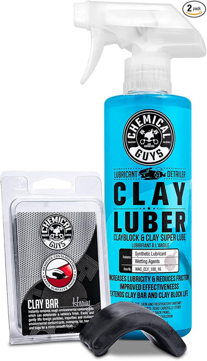 Chemical Guys Clay Bar Kit, Heavy Duty Clay Bar and Luber Synthetic Lubricant, 2-Piece Car Detailing Kit for Paint, Glass, and Clear Coat Surfaces - Black