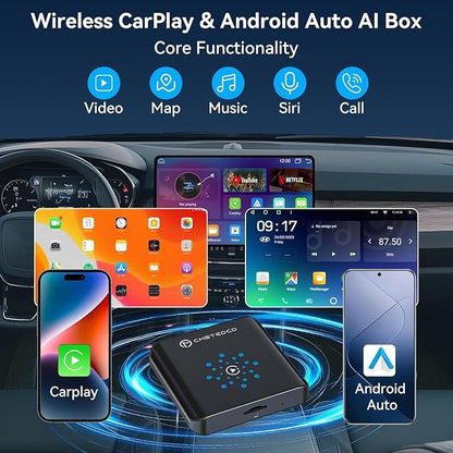 Magic CarPlay AI Box, Wireless CarPlay & Android Auto Adapter with Netflix/YouTube/TikTok, Plug & Play, Car Play Wireless Adapter Compatible with iPhone 7+/iOS 10+ & Android 11+