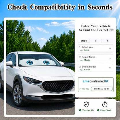 Car Windshield Sun Shade, Funny Cartoon Eyes Sun Visor for Car Windshield Universal Fits Sedan Compact Car Hatchback SUV, UV Heat Protection - 59 x 27.5