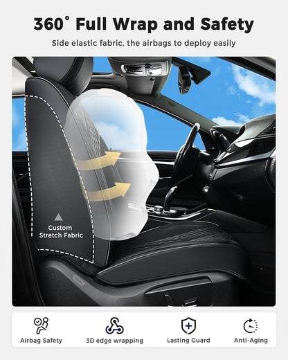 Huidasource Seat Covers, Luxury Nappa Leather Car Seat Cover with Velcro Adjustable, Airbag, Lumbar Support, Cooling ＆ Heating, Seat Covers Full Set Universal Fit for Most Cars SUV Trucks, Black