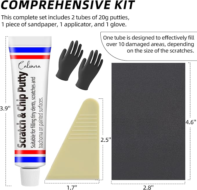 Calvana (2 Pack) 20g Car Body Filler Repair Kit, Automotive Putty Scratch Filler, Quick-Drying Formula for Minor Touch-ups, Ideal for Car Paint Scratch Removal and Rust, Includes Repair Tools