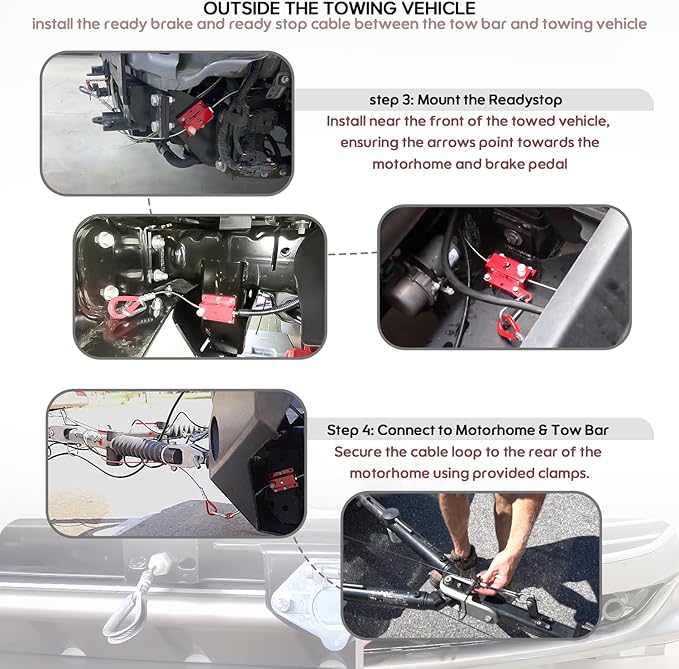 RV Brake System for Flat Towing, Emergency Breakaway Kit & Ready Stop Device Kit with Brake Pedal Connected Cable Harness, Compatible with RV Tow Bars and Towed Vehicles