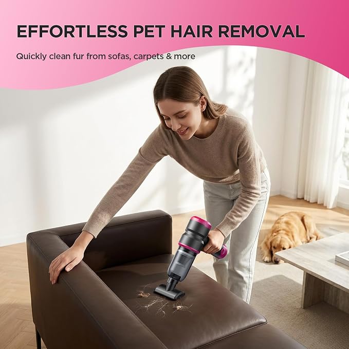 Handheld Car Vacuum Cleaner, 4-in-1 Cordless Rechargeable Mini Vacuum with Air Duster – Quickly Clean Crumbs, Pet Hair & Crevices in Car, Office, Home. Ideal for Commuters & Office Workers (Pink)