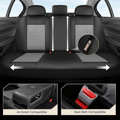 Coverado Car Seat Covers 5 Seats, Leather Seat Covers Full Set, Carbon Fiber Textured Design, Durable Waterproof Seat Protectors, Black&Gray Seat Cover, Automotive Seat Covers Universal Fit Most Cars