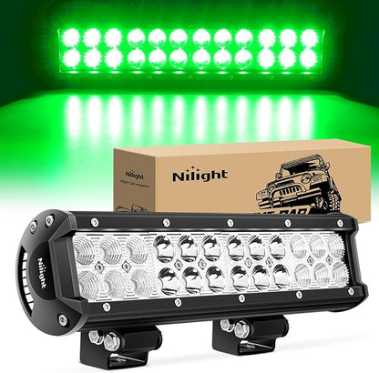 Nilight LED Light Bar 12 Inch 72W Spot Flood Combo Green Beam Off Road Lights Fishing Hunting Emergency Deck Boat Work Lighting for Trucks UTV Pick-up Van Boat Tractor