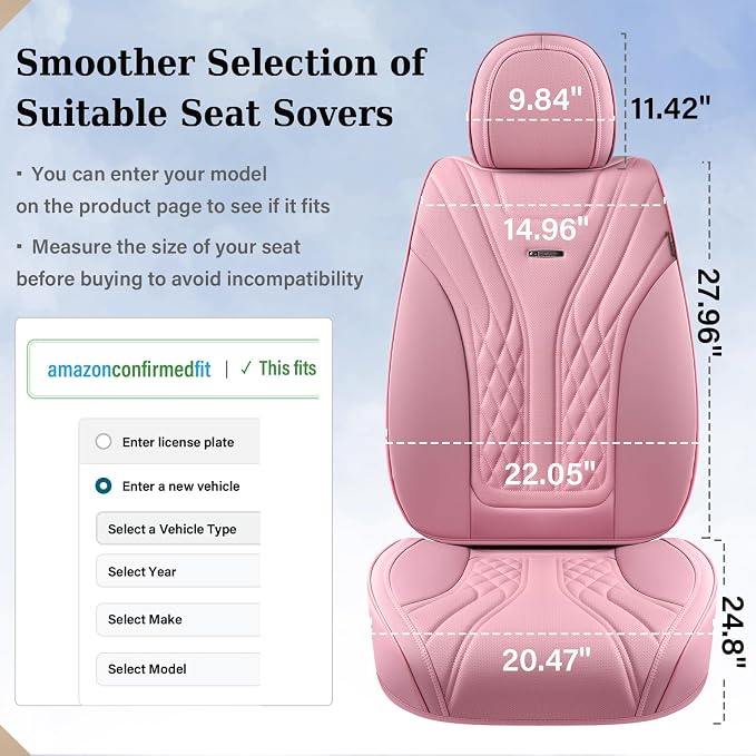 Coverado Car Seat Covers Full Set, 5 Seats Front Seat Cover and Back Seat Covers for Cars, Automotive Seat Covers Nappa Leather Waterproof Seat Covers, Car Seat Protectors Universal for Cars Pink
