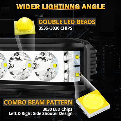 Auxbeam 5in 68W Offroad Driving Lights, 6800LM Side Shooter LED Light Bar with White Spot Flood Combo Beam, Waterproof Offroad Fog Light for UTV ATV Jeep Wrangler Motor Truck Boat