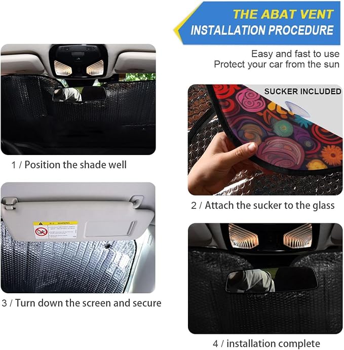 Windshield Sun Shade Abstract Flower Tree Front Window Block UV Shades Visor Reflective Retractable for Car SUV Trucks