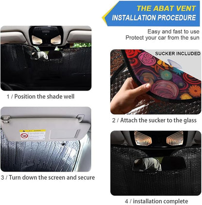 Windshield Sun Shade Abstract Flower Tree Front Window Block UV Shades Visor Reflective Retractable for Car SUV Trucks