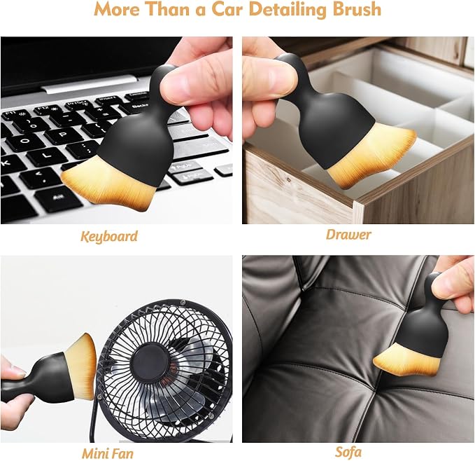 Car Interior Cleaning Brush with Ultra Soft Bristles, Car Duster Interior, Auto Detailing Brushes Dusting Car Accessories for Dashboard, AC Vents, Leather, Scratch-Free (1Pcs_Yellow)