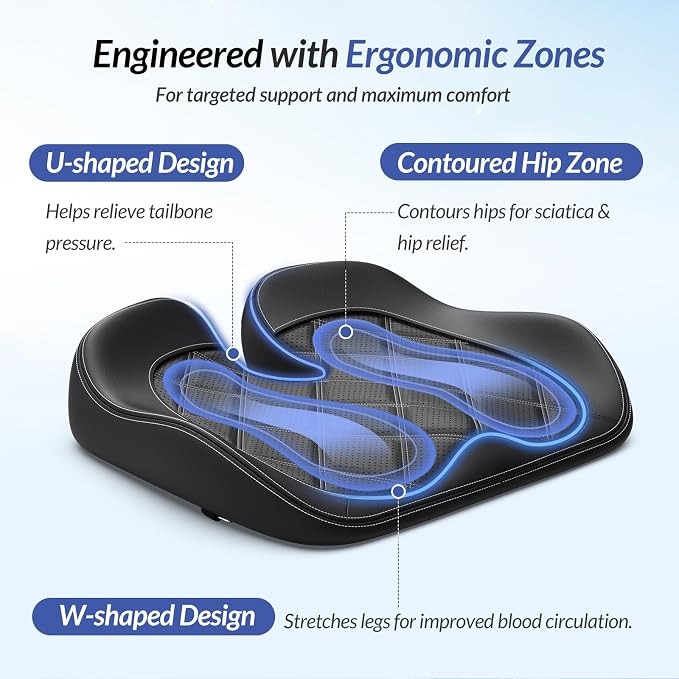 ZIKEE Leather Car Seat Cushion for Driving Relieves Tailbone & Thigh Pain, Ergonomic Dual Memory Foam Seat Cushion for Car, Raised Back for Wider Vision, Rub-Resistant & Easy-to-Clean Cover, Non-Slip