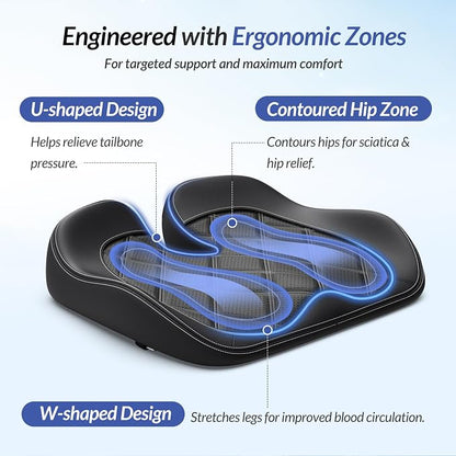 ZIKEE Leather Car Seat Cushion for Driving Relieves Tailbone & Thigh Pain, Ergonomic Dual Memory Foam Seat Cushion for Car, Raised Back for Wider Vision, Rub-Resistant & Easy-to-Clean Cover, Non-Slip