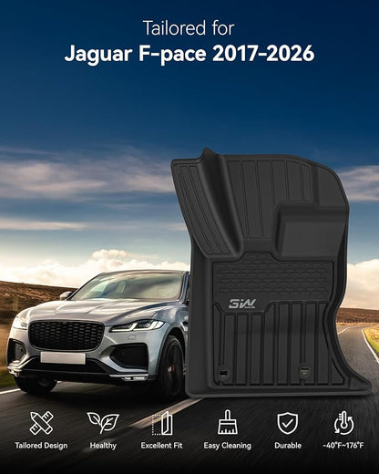 3W Floor Mats Fit for Jaguar F-pace & Land Rover Range Rover Velar 2017-2024 2025 2026, TPE All Weather Custom Fit Accessories for Jaguar F pace Floor Liner 1st and 2nd Row Full Set Car Mats, Black