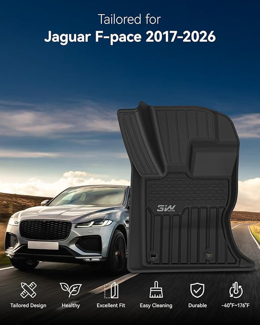 3W Floor Mats Fit for Jaguar F-pace & Land Rover Range Rover Velar 2017-2024 2025 2026, TPE All Weather Custom Fit Accessories for Jaguar F pace Floor Liner 1st and 2nd Row Full Set Car Mats, Black