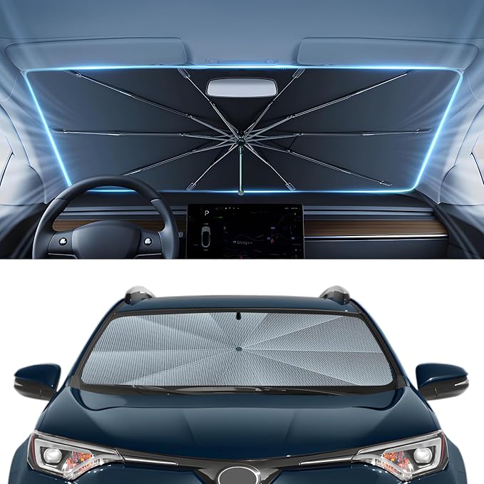 Autorder Windshield Sun Shade Umbrella for 2013-2018 Toyota RAV4 Accessories,Upgraded Ice Crystal Material,Easy Setup Umbrella Sunshade for Car Windshield,100% Sun Blocking