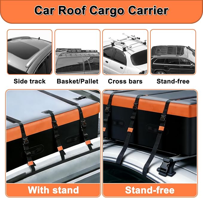 21 Cubic Feet Rooftop Cargo Carrier - Heavy Duty Waterproof Car Roof Bag for All Vehicles with or Without Rack, Includes Anti-Slip Mat, 6 Door Hooks & Luggage Lock